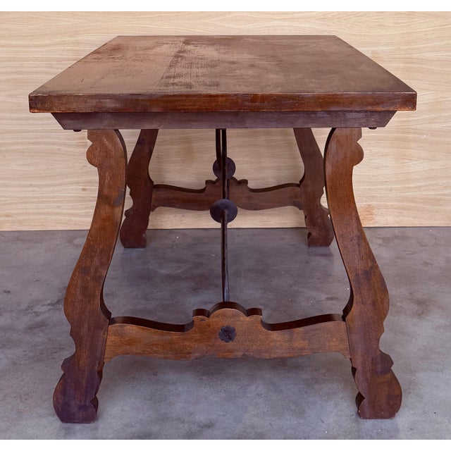 Brown 20th Dining or Console Table of Walnut with Lyre Legs and Heavy Top, Spain For Sale - Image 8 of 18
