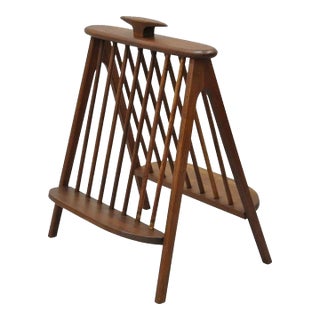 Arthur Umanoff Mid 20th Century Danish Modern Teak Wood Compass Book & Magazine Rack For Sale
