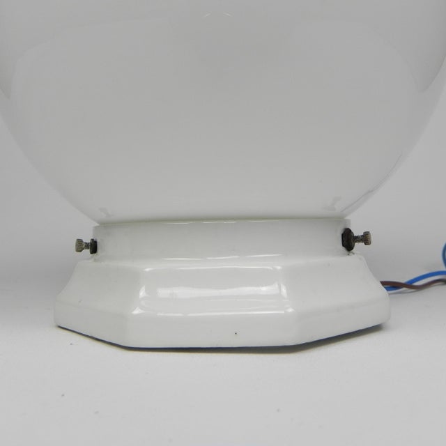 Art Deco Ceiling Lamp with Round Glass Ball and Porcelain Fixture, 1930s For Sale - Image 13 of 15