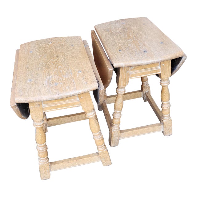 Charles II Style Cerused Oak Diminutive Drop Leaf Tables - Pair For Sale
