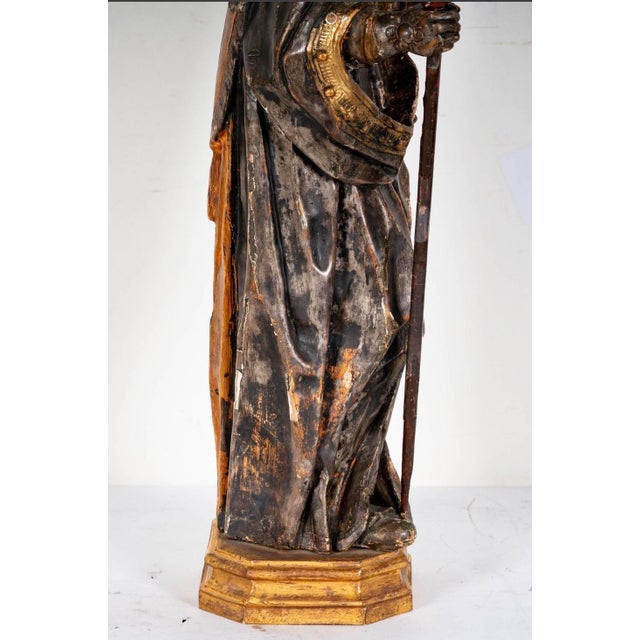 18th Century Antique 18th C Carved & Painted Giltwood Figure of St. Agustin For Sale - Image 5 of 7