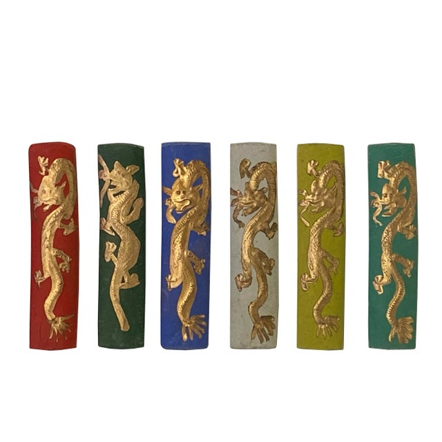 2000 - 2009 Chinese Calligraphic Multi Color Ink Sticks With Golden Color Dragon For Sale - Image 5 of 7