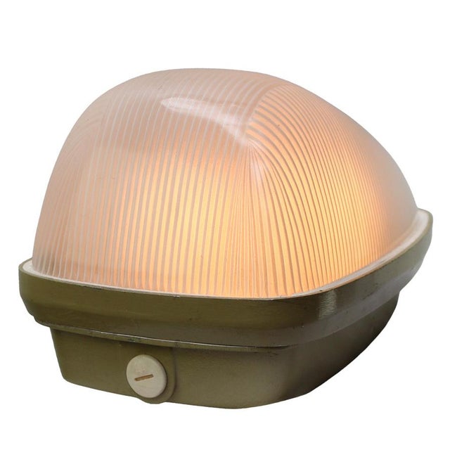 Vintage French Industrial Green Frosted Reeded Glass Wall Sconce For Sale - Image 5 of 8