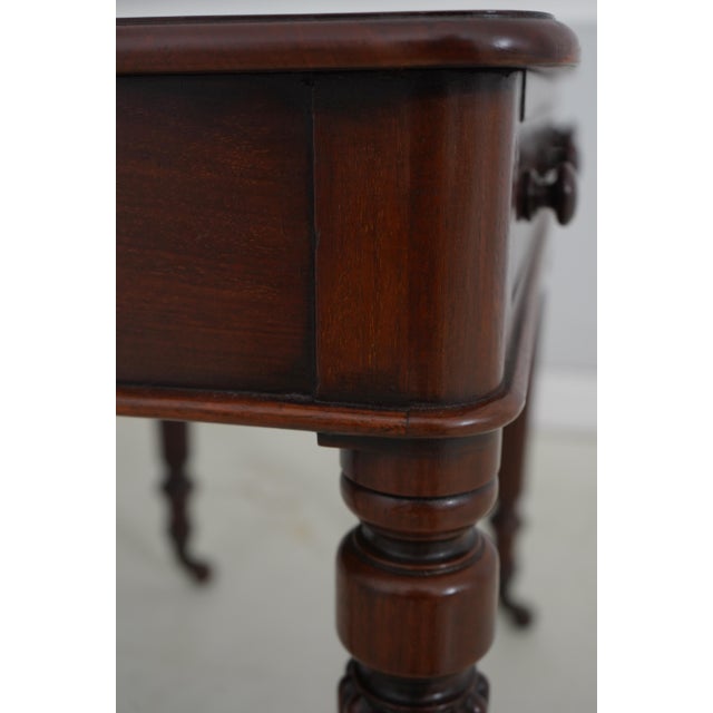 English Antique 2 Drawer Mahogany Leather Top Writing Desk For Sale - Image 15 of 17