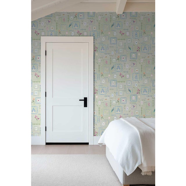 Green Mahjong Tile Grasscloth Wallpaper by House Party | Green Dragon | 6 Yards For Sale - Image 8 of 9