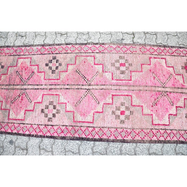 Tribal Vintage Faded Pink Hallway Runner For Sale - Image 3 of 11