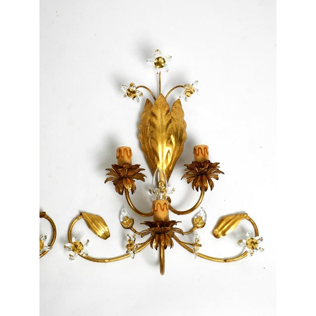 Pair of elegant italian 1980s floral hollywood regency design wall lamps. stunning beautiful elaborate design with many...