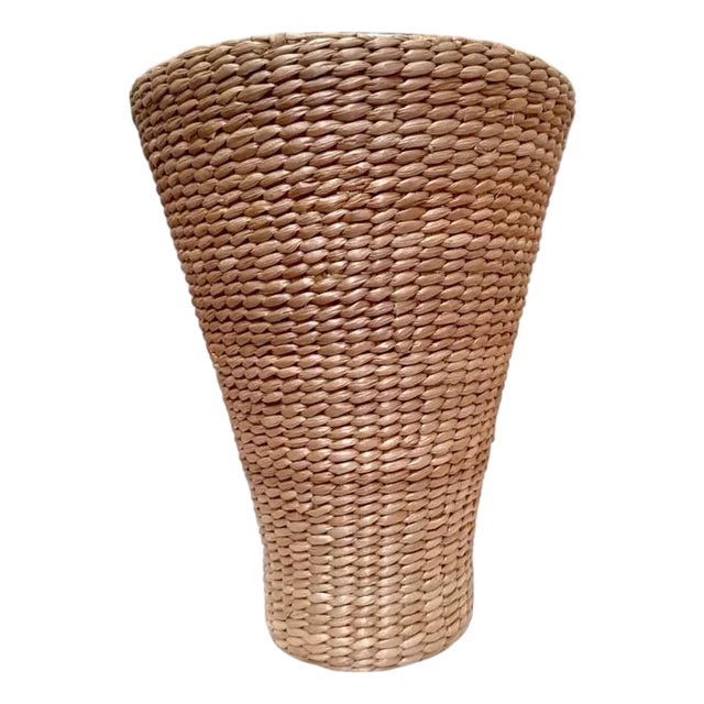 Vintage Rattan-Wrapped Blown Glass Cone Vase For Sale
