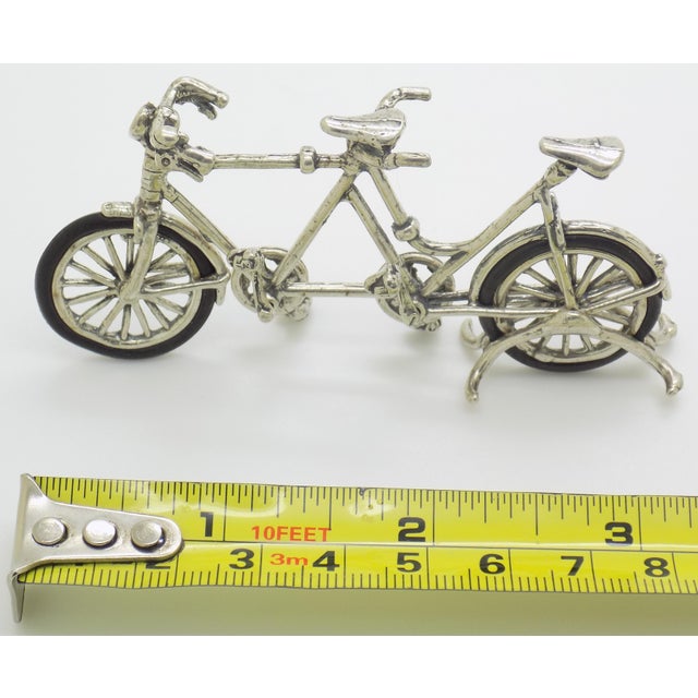 Vintage Italian Handmade Genuine Silver & Rubber Wheels Large Tandem Bicycle Miniature Figurine Made in Arezzo Tuscany For Sale - Image 10 of 10