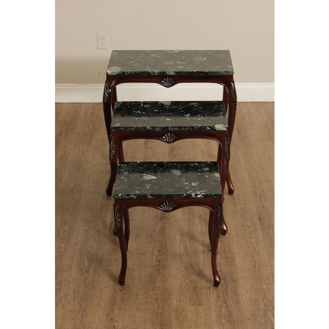Wood Rococo Style Set of Three Marble Top Mahogany Nesting Tables For Sale - Image 7 of 18