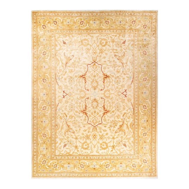 Eclectic, One-of-a-Kind Hand-Knotted Area Rug in Ivory, 9' 0" x 12' 3" For Sale