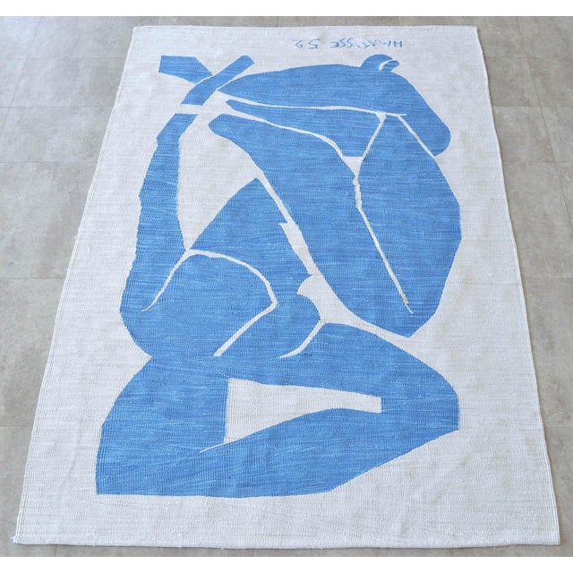 Henri Matisse - Blue Nude 3 - Inspired Silk Hand Woven Flat Weave Area - Wall Rug 4′8″ × 6′10″ For Sale - Image 6 of 12