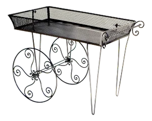 Mathieu Matégot Style Black Gloss Metal Mesh Marketplace Flower Cart France 1950