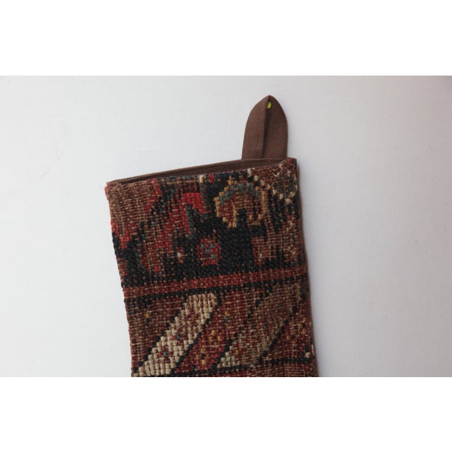 Art Deco Ethnic Rug Holiday Stocking – Red & Blue Tribal Weave For Sale - Image 3 of 6