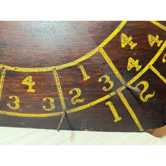 Rare Antique Hand Made Painted Wood Brass Carnival Gambling Number Wheel Game For Sale - Image 12 of 12