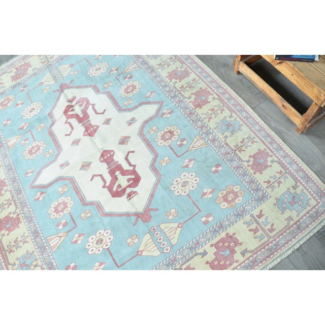 Textile Baby Blue Overdyed Area Hand Knotted Area Rug For Sale - Image 7 of 11