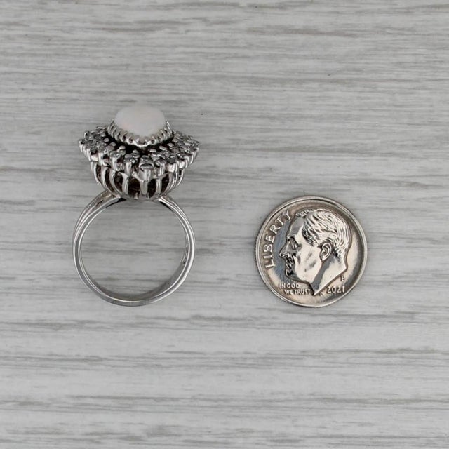 Vintage Pear Opal Diamond Halo Ring 14k White Gold Size 6-6.25 Cocktail For Sale In Greensboro - Image 6 of 8