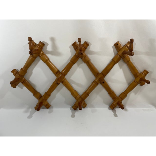 1950s Expandable Bulgarian Faux Bamboo Wooden Coat and Hat Rack For Sale - Image 9 of 18
