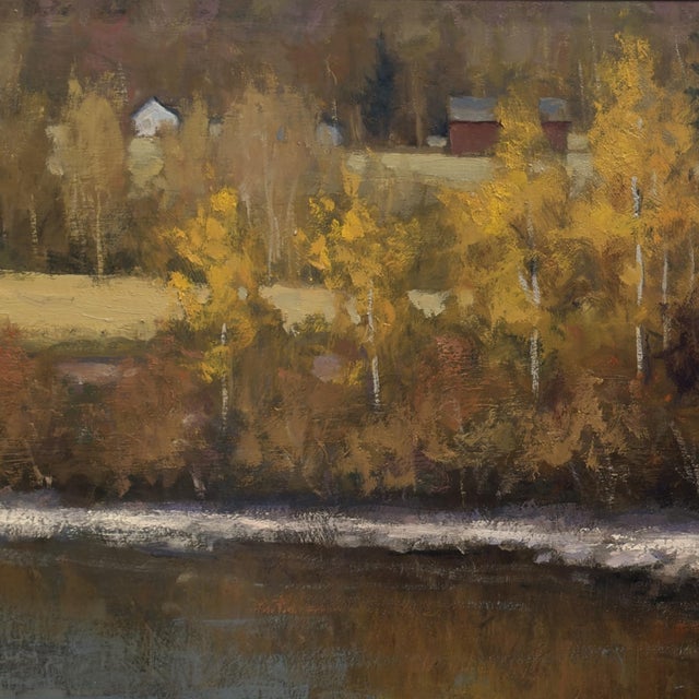 Wood Along the Back Roads by Seth Winegar | Oil on Panel Autumn Aspens Along a River For Sale - Image 7 of 12
