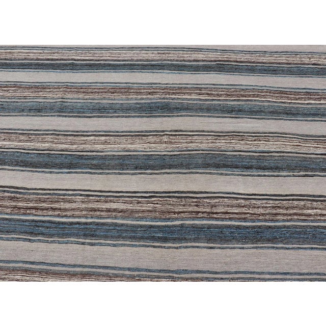 Blue Flat-Weave Kilim Rug by Keivan Woven Arts, Brown, Blue, and Cream 8'3 X 11'3 For Sale - Image 8 of 13