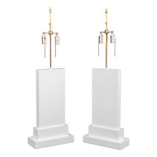 Minimalist White Painted Wood Table Lamps, Pair For Sale