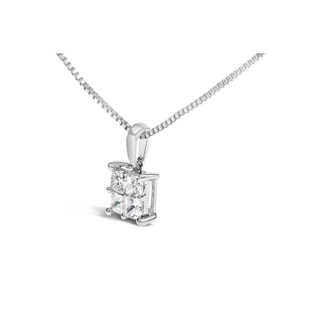 Contemporary Sterling Silver 1/2 Cttw Princess-Cut Diamond 4 Stone Pendant Necklace For Sale - Image 3 of 5