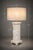 Contemporary 1970s Coastal Breeze Limewashed Column Table Lamps — 16” Linen Drum Shades, Brass Finials - a Pair For Sale - Image 3 of 8