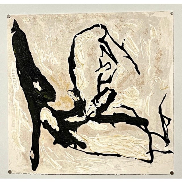 Heavily textured abstract print in a serigraph and terragraph technique. It has a raised texture to the surface, A...