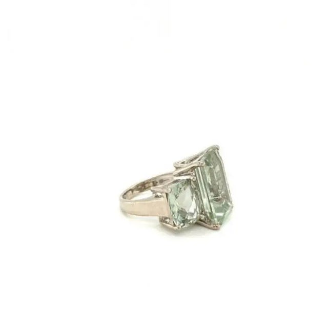 Not Yet Made - Made To Order Natural Faceted Green Amethyst Three Stone Ring- Size 6 For Sale - Image 5 of 8