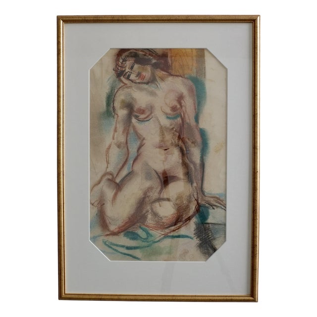 Jules Schyl, Nude Study, Pastel Drawing, 1943, Framed For Sale