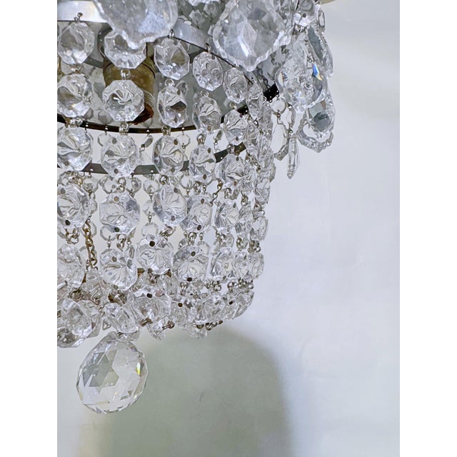Brass Vintage Hollywood Regency Brass Tiered Crystal Basket Chandelier For Sale - Image 8 of 11