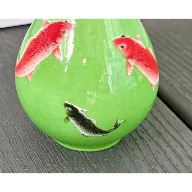 1960s Vintage Chinese Porcelain Koi Fish Vase For Sale - Image 5 of 6