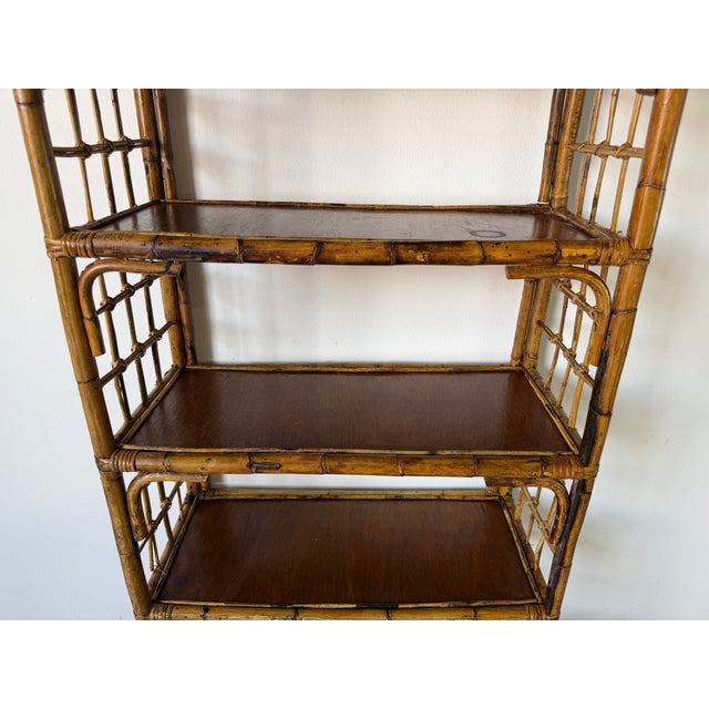 1970's Vintage Coastal Bamboo Rattan Arched Etagere Shelf For Sale - Image 9 of 14