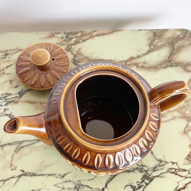 English Mid Century Brown Pottery Tea Pot “Leaf” For Sale - Image 4 of 8
