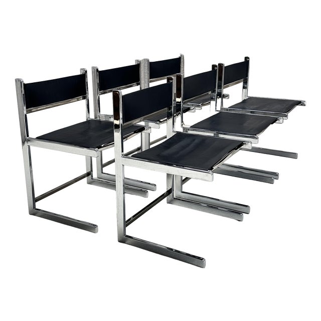 Brutalist Chrome and Leather Chairs from Sigma Furniture, Belgium, 1960s, Set of 6 For Sale