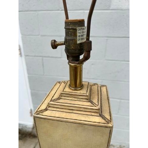 Animal Skin Pair of 1990s Lexington Furniture Cream Leather Floor Lamps With Matching Leather Shades For Sale - Image 7 of 17