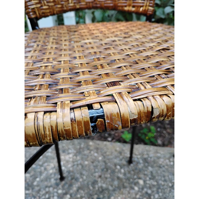 Chestnut Late 20th Century Wicker Iron Bar Counter Stools Pair For Sale - Image 8 of 10