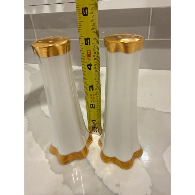 1960s Vintage White and Gold Salt & Pepper Shakers For Sale - Image 5 of 7