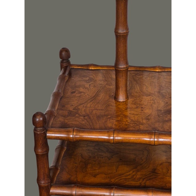 Late 20th Century Late 20th Century Faux Bamboo Fruitwood Burlwood Canterbury Style End Table Floor Lamp W/Shade For Sale - Image 5 of 11