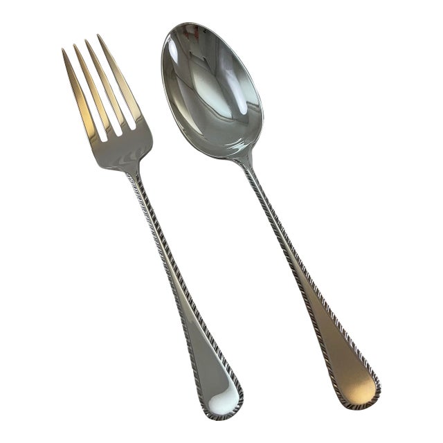 1980s Silver Serving Spoon & Fork, Feather Edge - a Pair For Sale