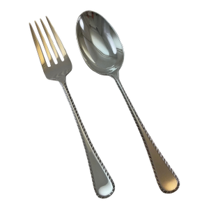 1980s Silver Serving Spoon & Fork, Feather Edge - a Pair