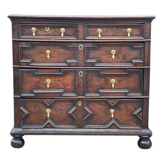 17th Century Charles II Oak Geometric Chest of Drawers, 1680s For Sale
