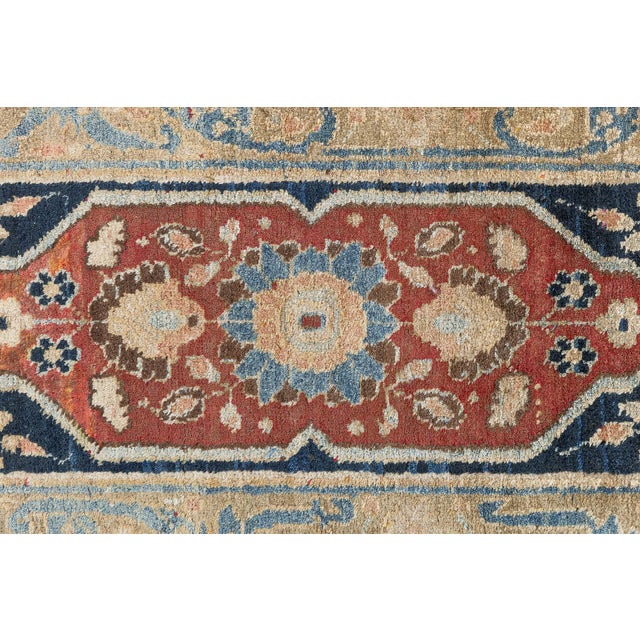 Textile Antique Persian Tabriz Botanic Blue Red Beige Handmade Wool Carpet For Sale - Image 7 of 10
