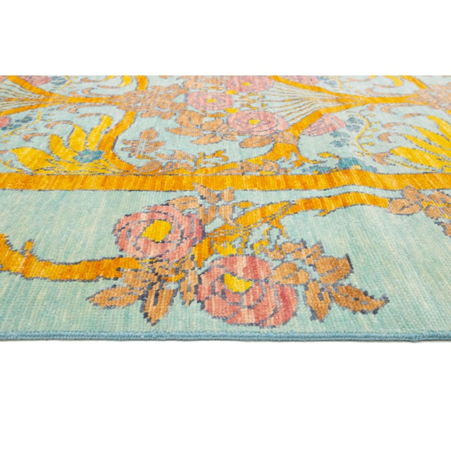 12 X 15 Modern Oushak Style Wool Rug in Light Blue Features Allover Pattern For Sale - Image 4 of 9