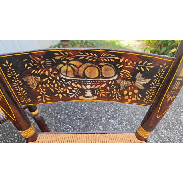 20th-Century Hitchcock-Style Harvest-Stenciled Rush-Seat Dining Chairs—Set of Four For Sale In New York - Image 6 of 18