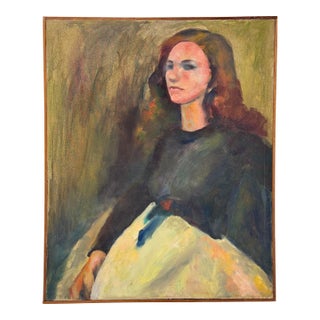 Wood Framed Original Painting on Canvas - Portrait of a Girl For Sale