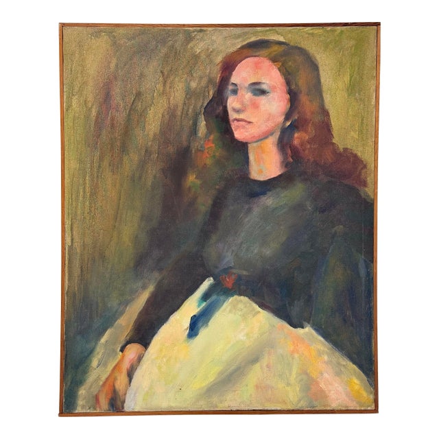 Wood Framed Original Painting on Canvas - Portrait of a Girl For Sale