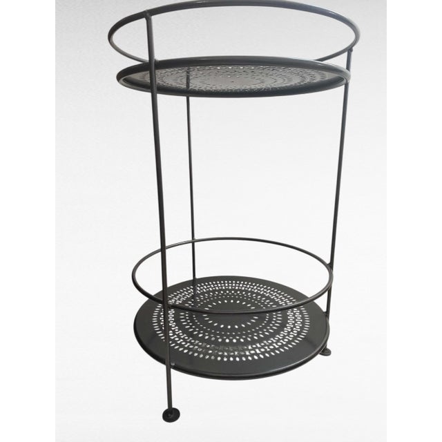Mid-Century Modern Vintage French Modernist Fermob "Guinguette" Perforated Steel Two-Tier Table For Sale - Image 3 of 9