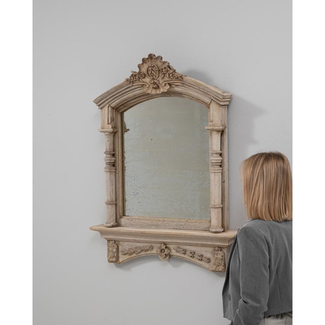 French 1900s French Louis XVI Carved Oak Mirror With Shelf For Sale - Image 3 of 18