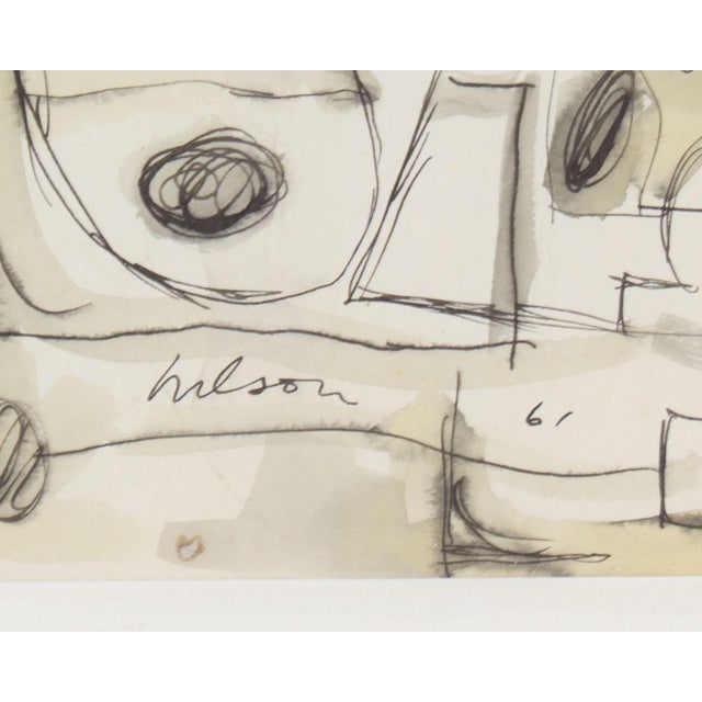1960s 1961 Abstract Ink and Watercolor Painting by Harry Hilson For Sale - Image 5 of 8